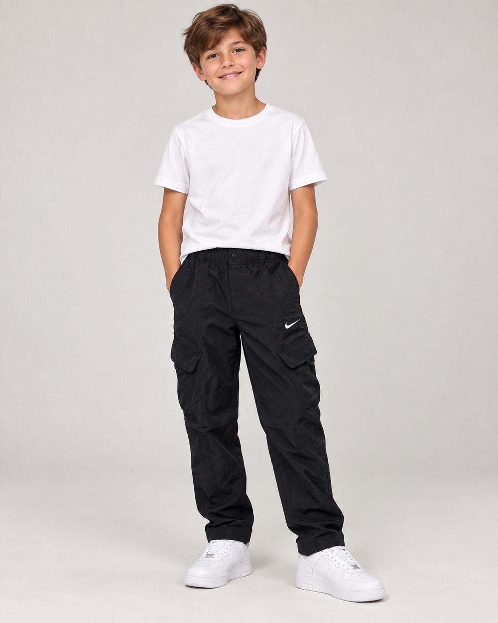 Nike Kids Black Woven Cargo Pants Elastic Waist Size M